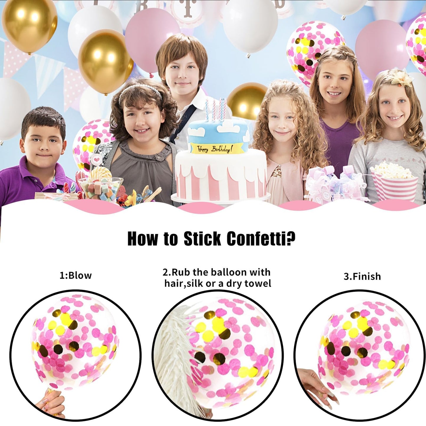 Pink And Gold Balloons, 60 Psc Light Pink And White Balloons With Pink Gold Confetti Metallic Gold Balloons, 12 Inch Pastel Baby