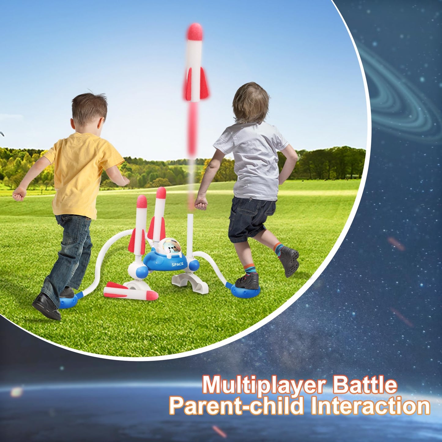 Cxjoigxi Rocket Launcher For Kids, 6 Foam Toy Rockets And 2 Launch Pads For Multiplayer, Soars Up To 100 Feet, Fun Outdoor Toys