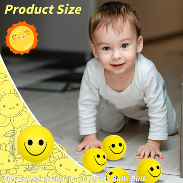 96 Pack Smile Face Stress Balls Bulk 2 Inch Funny Face Stress Relief Balls Yellow Mini Squeeze Balls Foam Smile Face Toys For Fi
