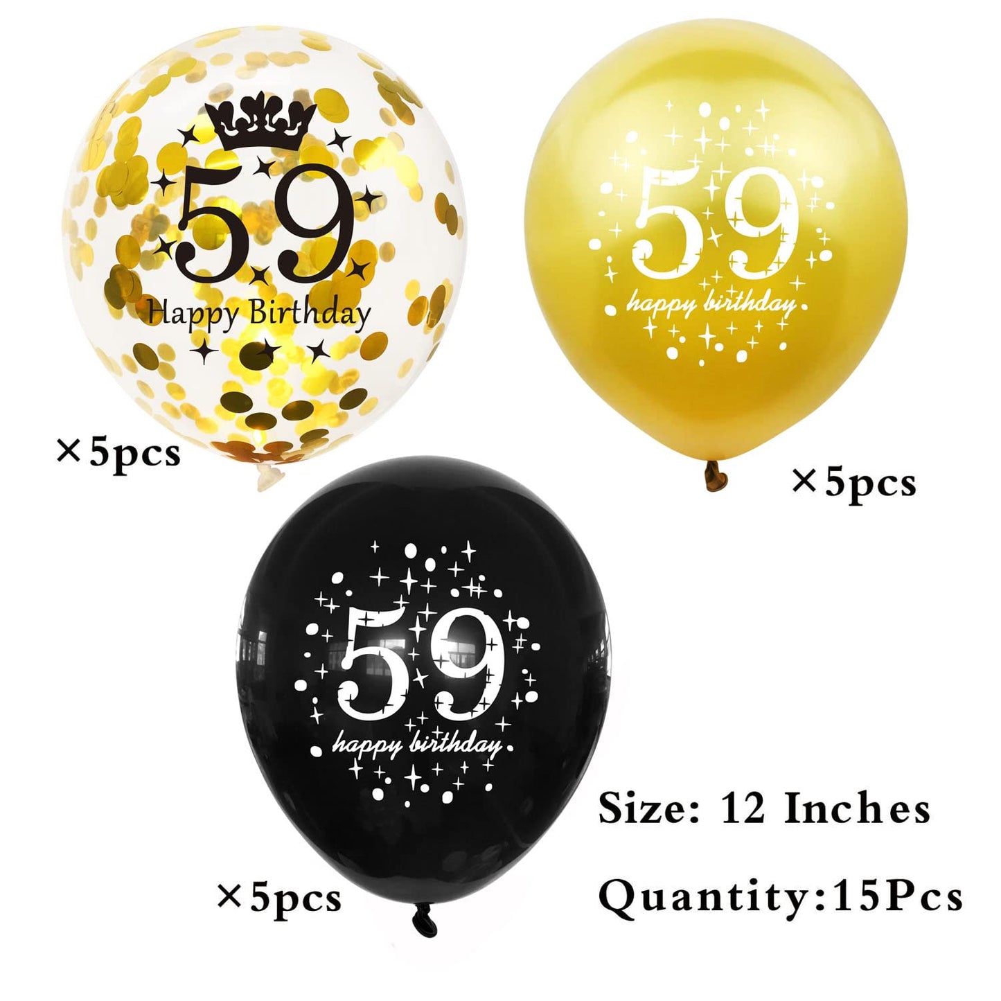 Shuntai 59Th Birthday Balloons Black And Gold 59Th Birthday Decorations For Men Women Latex Confetti Balloon Happy 59 Years Old