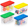 Sintuff 4 Pack Toy Storage Organizers Bins with Lid, Plastic Stackable Storage Box with Handle Design, Brick Shaped Toy Containe