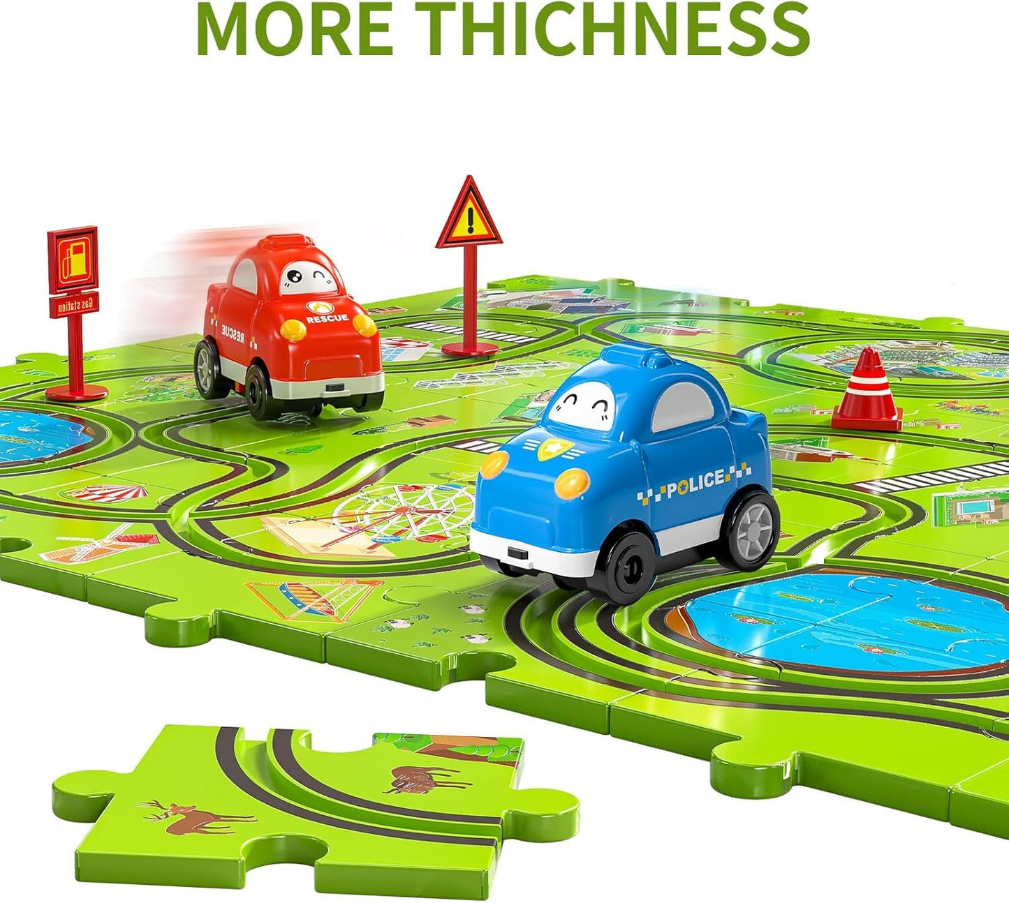 Temi 48 Pieces Puzzle Race Tracks Car Set Toys For Kids Ages 3-5 - Toddler Toys Gifts For 3 4 5 Year Old Boys, Puzzle Tracks Car Toys For Boys Ages 3-5 4-6, 3 4 5 6 Year Old Boys Birthday Gifts
