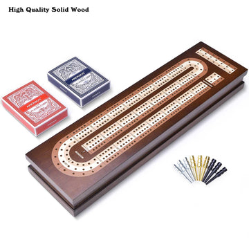 AMEROUS Wooden Cribbage Board Game Set - Magnetic Lock, Metal Pegs, 3 Track Board, Portable for Family Fun & Travel