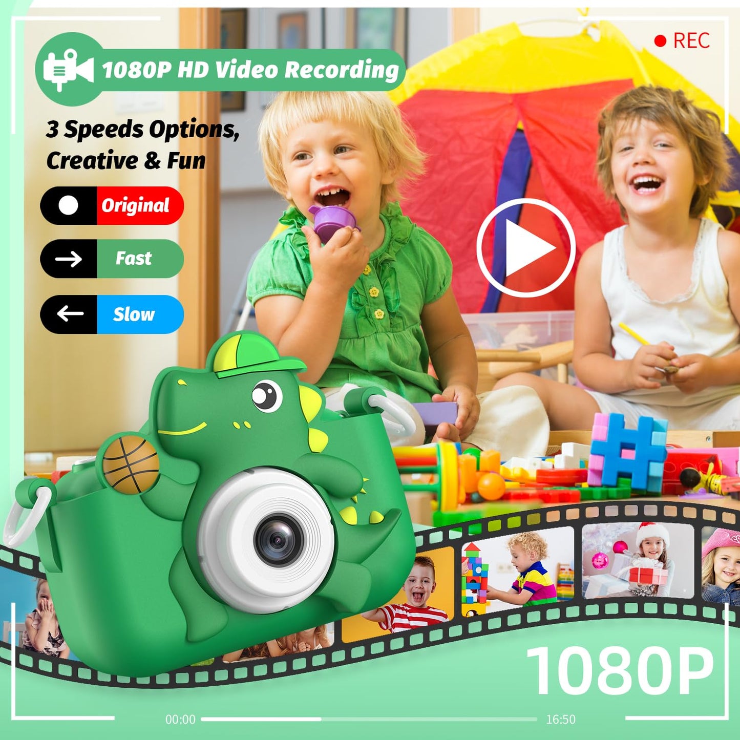 Kids Camera Toy, Masterbee Dinosaur Toys Camera For Kids Age 3-12, Christmas/Birthday Gifts For Boys And Girls, 1080P Hd Kids Di