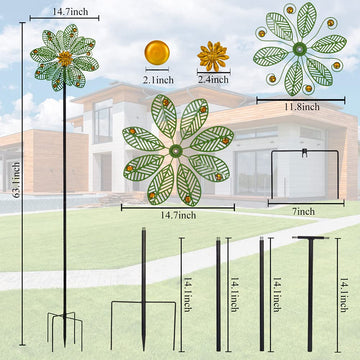 Stargarden Wind Spinner Outdoor, 58 Inch Metal Wind Sculpture Hollowed-Out Leaf Design Pinwheels for Yard and Garden