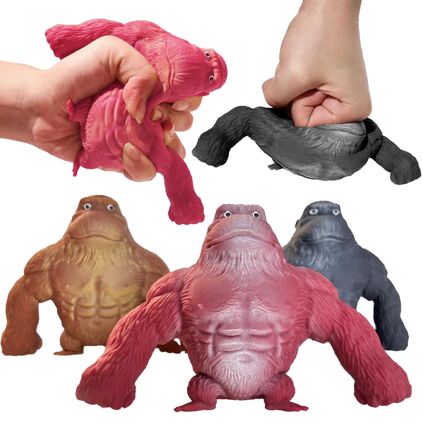Squishy Monkey Stretch Gorilla Toy - 3Pack Of Big Sensory Monkey Stretchy Toys,Stress Relief Splat Gorilla Figures For Autism ,Funny Animal Squishy Gorilla Toys Kids And Adults Easter Stuffers