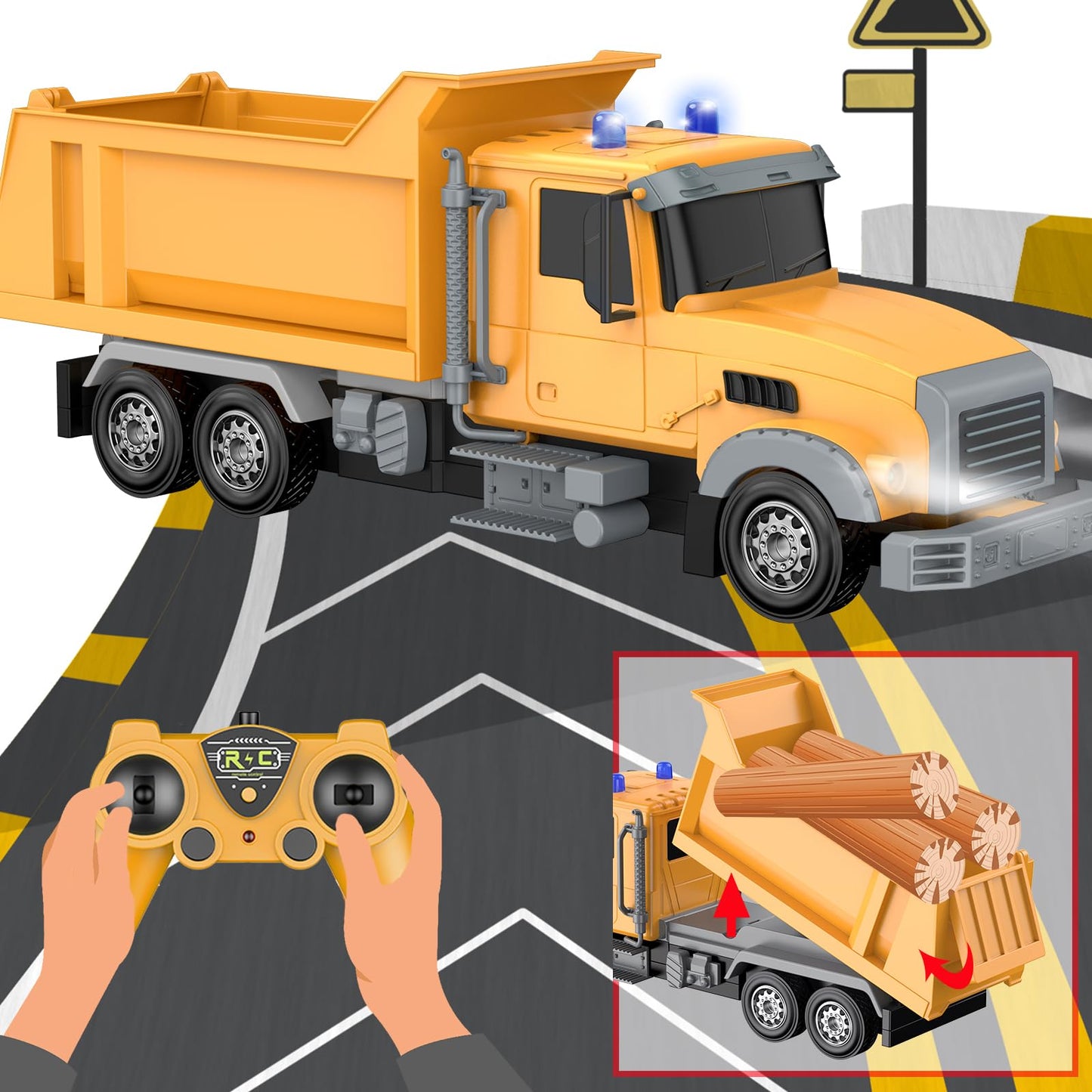 CALEST Remote Control Construction Dump Truck Toy RC Vehicle,6 Channel Truck Toys with 2 Rechargeable Batteries,1/24 Scale Dump