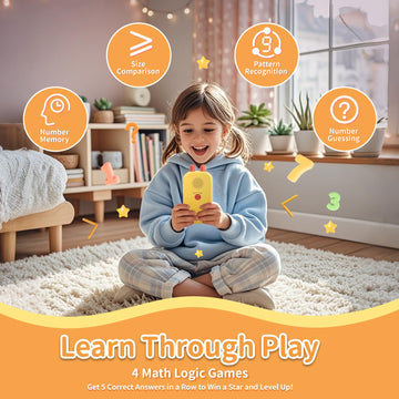 alilo Math Games for Kids - Portable Educational Toy, 5 Modes, 19 Games, 50K Questions, Yellow, Model KS-1, 2.9"x5.7"x0