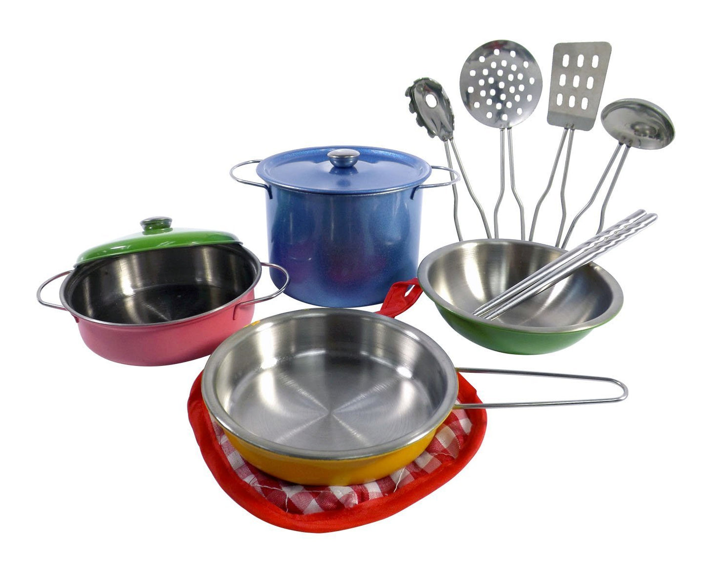 Powertrc Colorful Metal Pots And Pans Cookware With Utensils Playset For Kids