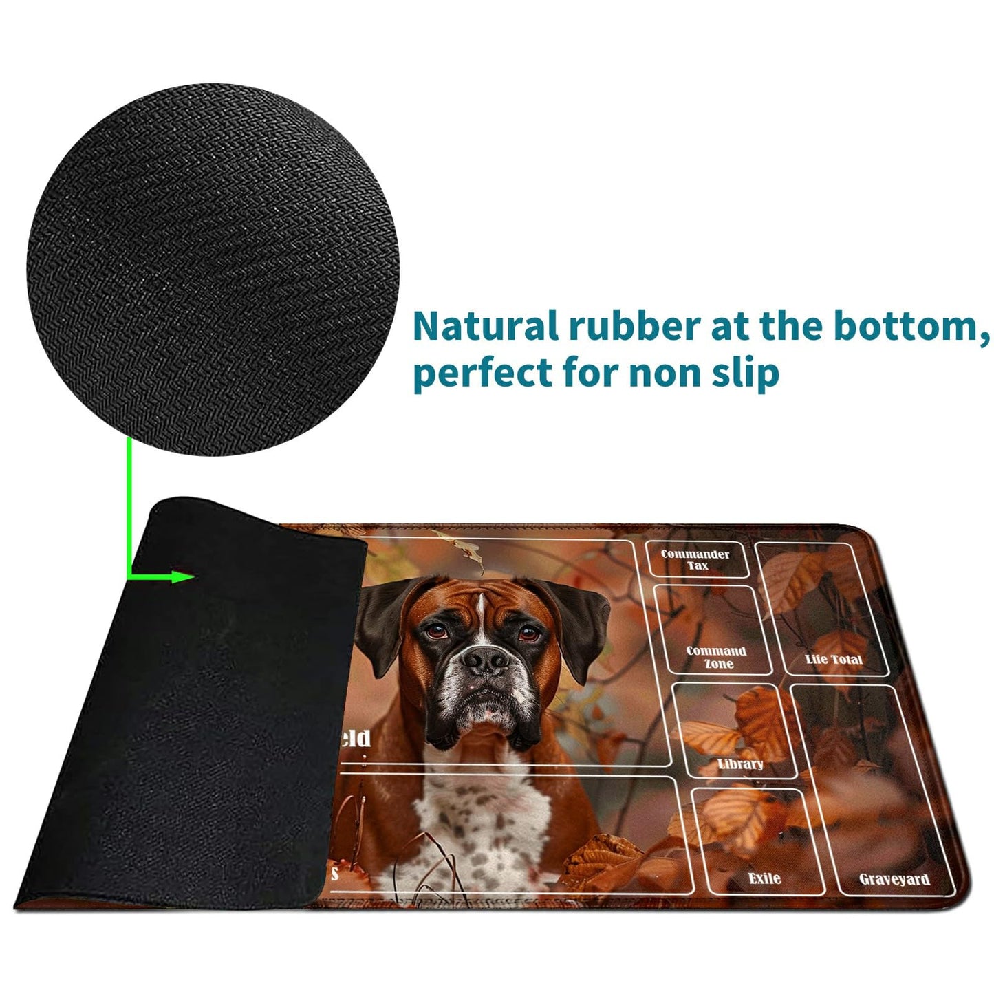 RWUTYTIUL Maple Leaf Pug Card Playmat 24 X 14 Inch with Tube Bag, Card Gameplay Mat with Zones Commander Deck Board MTG RPG CCG