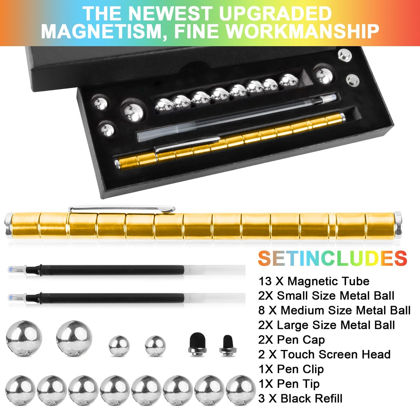 Moonhua Magnetic Pen Fidget Toy, Gold Magnet Metal Writing Pen Toy For Anxiety Relief, Diy Multifunctional Decompression Pen For Kids Adults, Idea Gift For Christmas Classroom Teens Party Supplies