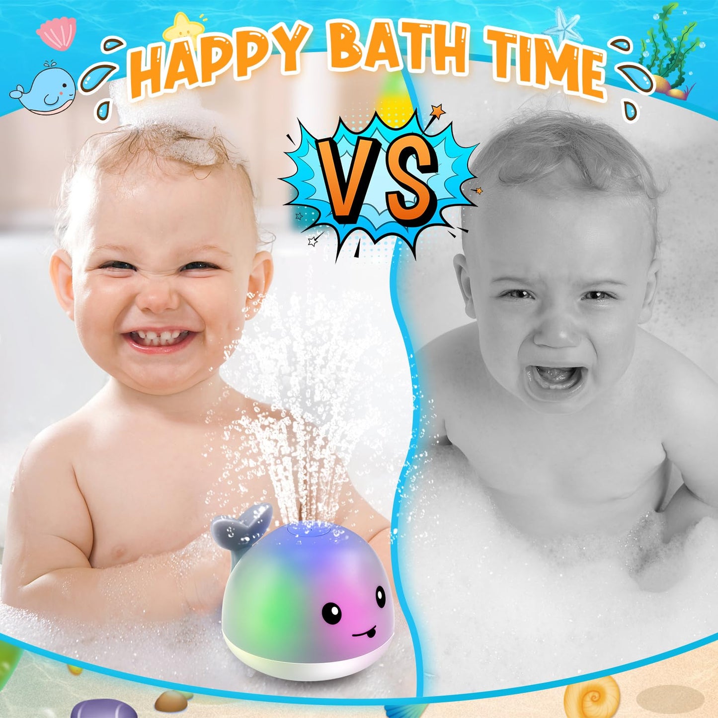 Aukful Baby Bath Toys Rechargeable Toddler Whale Bath Toys Sprinkler,Light Up Baby Bath Toys For Kids Ages 3 4 5 6 Water Pool Ba