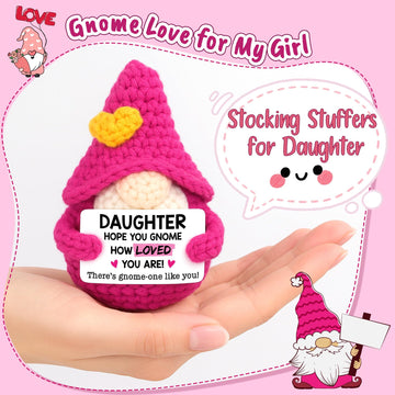 XgiftCreat Birthday Gifts for Daughter from Mom - Funny Handmade Crochet Gnome Thanksgiving Christmas Stocking Stuffers Xmas Holiday Present for Daughters from Mother Dad Gnome How Loved You are