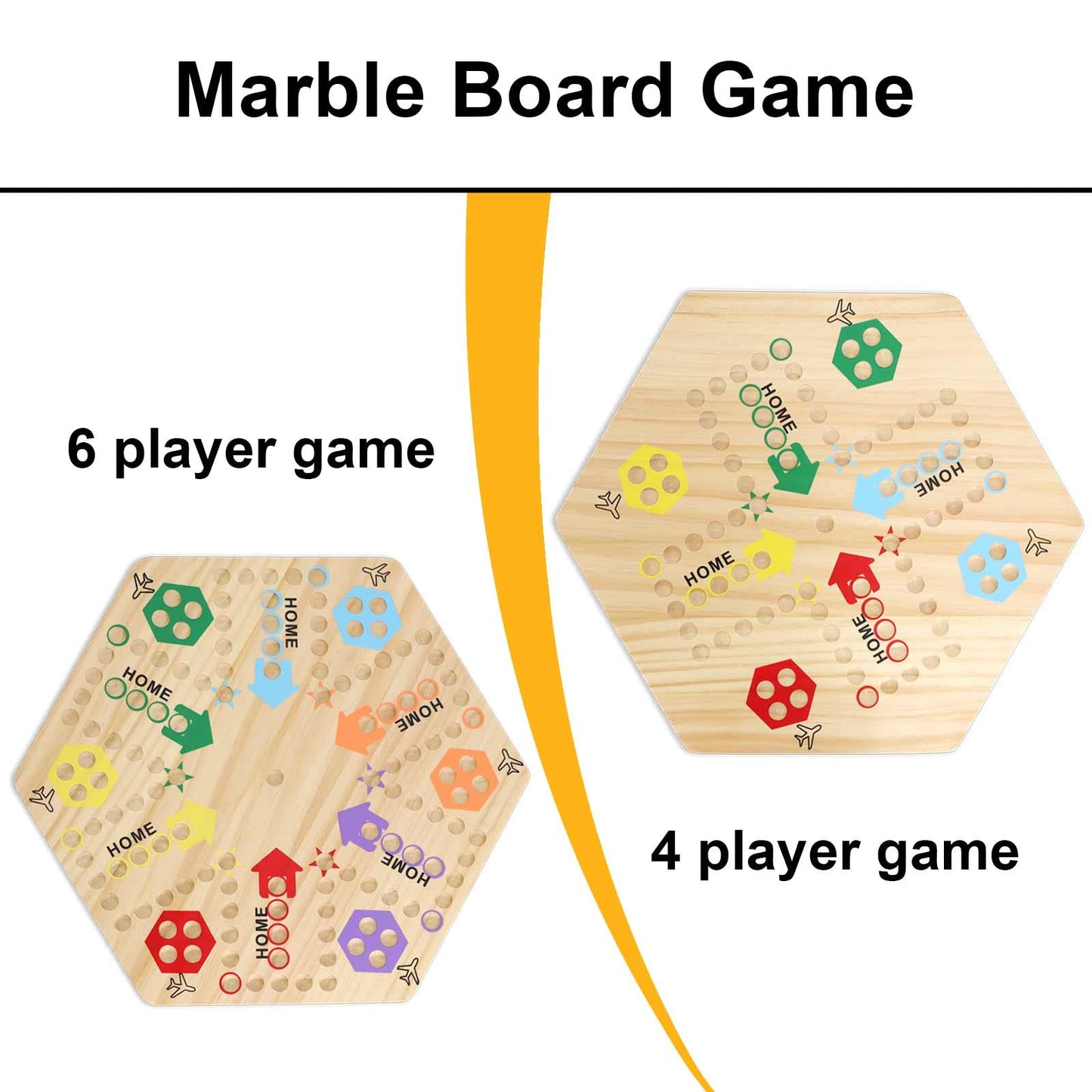 Medikaison Original Marble Game Wahoo Board Game Double Sided Painted Wooden Fast Track Board Game For 6 And 4 Players 6 Colors 24 Marbles 6 Dice For Family Friends