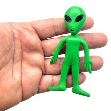 Zugar Land Bendable Green Alien 3.75''. Figure Toys (12 Pack) Flexible Rubber Figures Sensory Stress Relief Fidget Toys. Great P