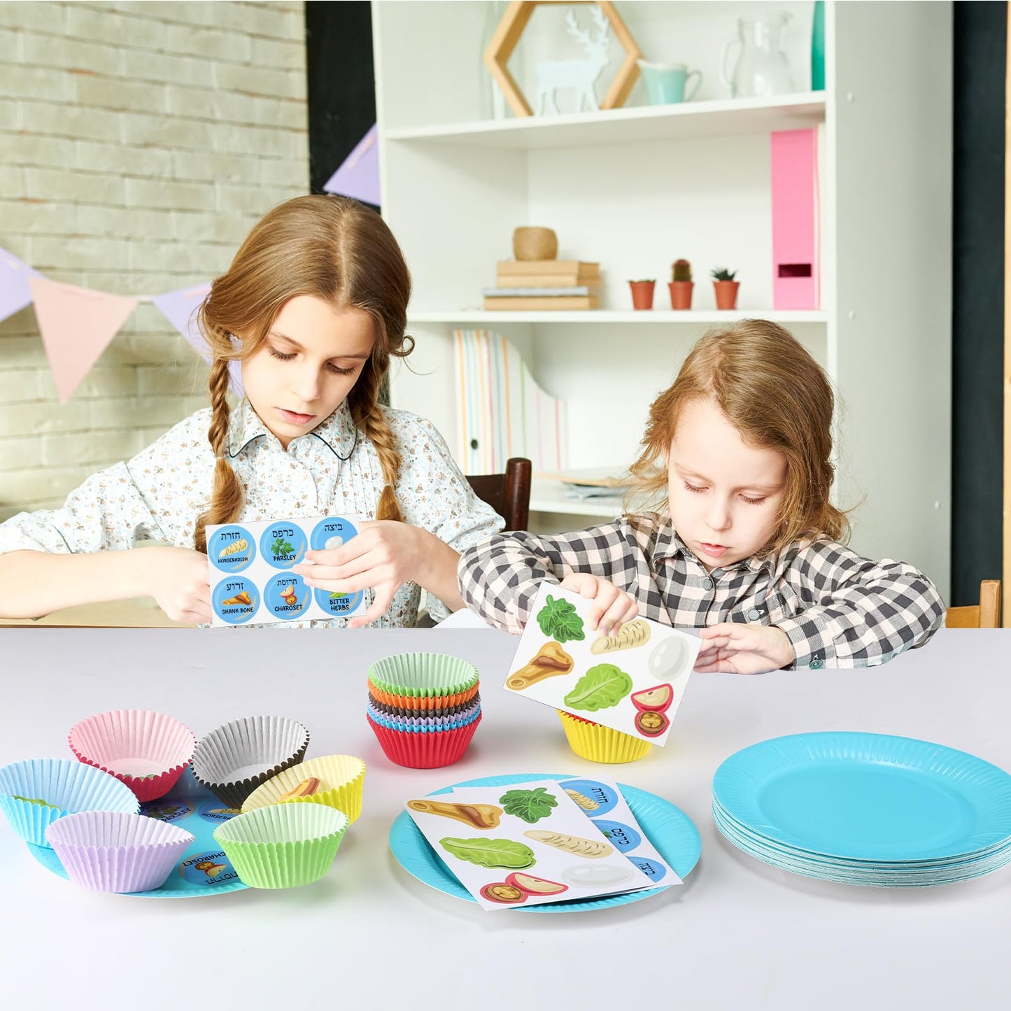 Jingmore 30 Sets Passover Seder Plate Craft Kits Include 30 Seder Paper Plates 300 Cupcake Trays 30 Food Cards 30 Seder Plate St