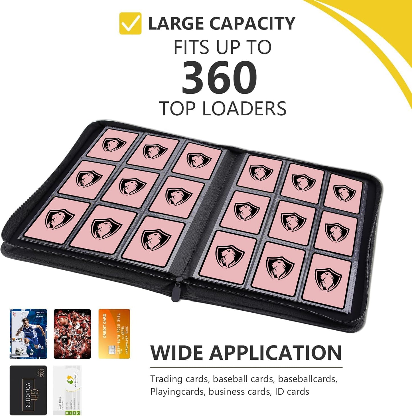 9 Pocket Card Binder enhanced Zip Trading Card Binder 360 Double Sided Pocket PU Collection Binder Collector Album Card Folder for MTG TCG Sports Cards (Pink)