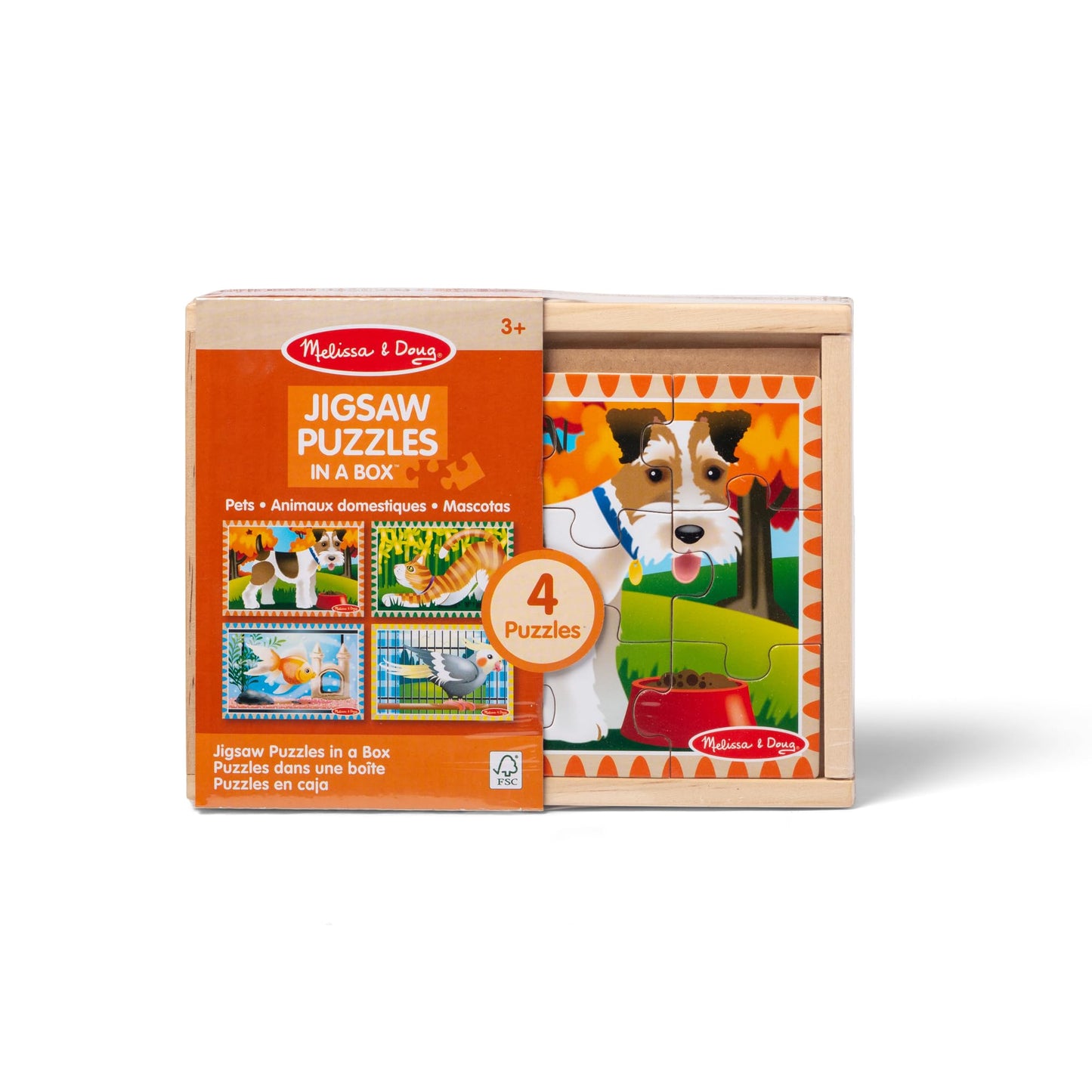 Melissa & Doug Pets 4-In-1 Wooden Jigsaw Puzzles In A Storage Box (48 Pcs) - Fsc Certified