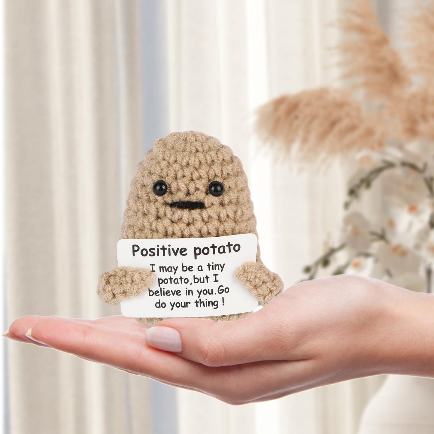 Jelutar Mini Funny Positive Potato, 3 Inch Knitted Doll With Positive Card For Cheer Up Gifts And Party Decorations, Cute Positive Potato Crochet Doll For Birthday Gifts (Positive Potato)