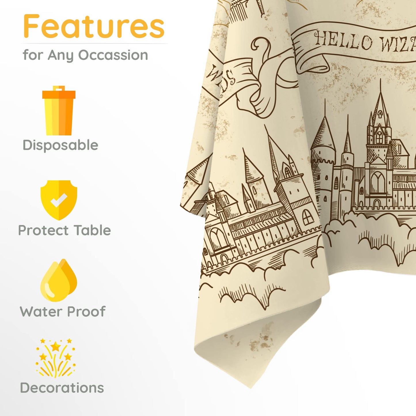 Vusnud 3 Packs - Wizard Tablecloth, Plastic Wizards Themed Halloween Table Covers, Disposable Magical Party Supplies, 52 X 108,