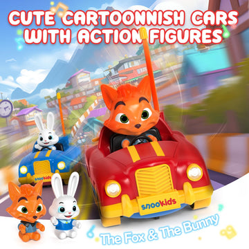 snookids 2 Pack Remote Control Cars for Toddlers and Kids with Detachable Figures, Lights and Music, Toys for Boys and Girls Age