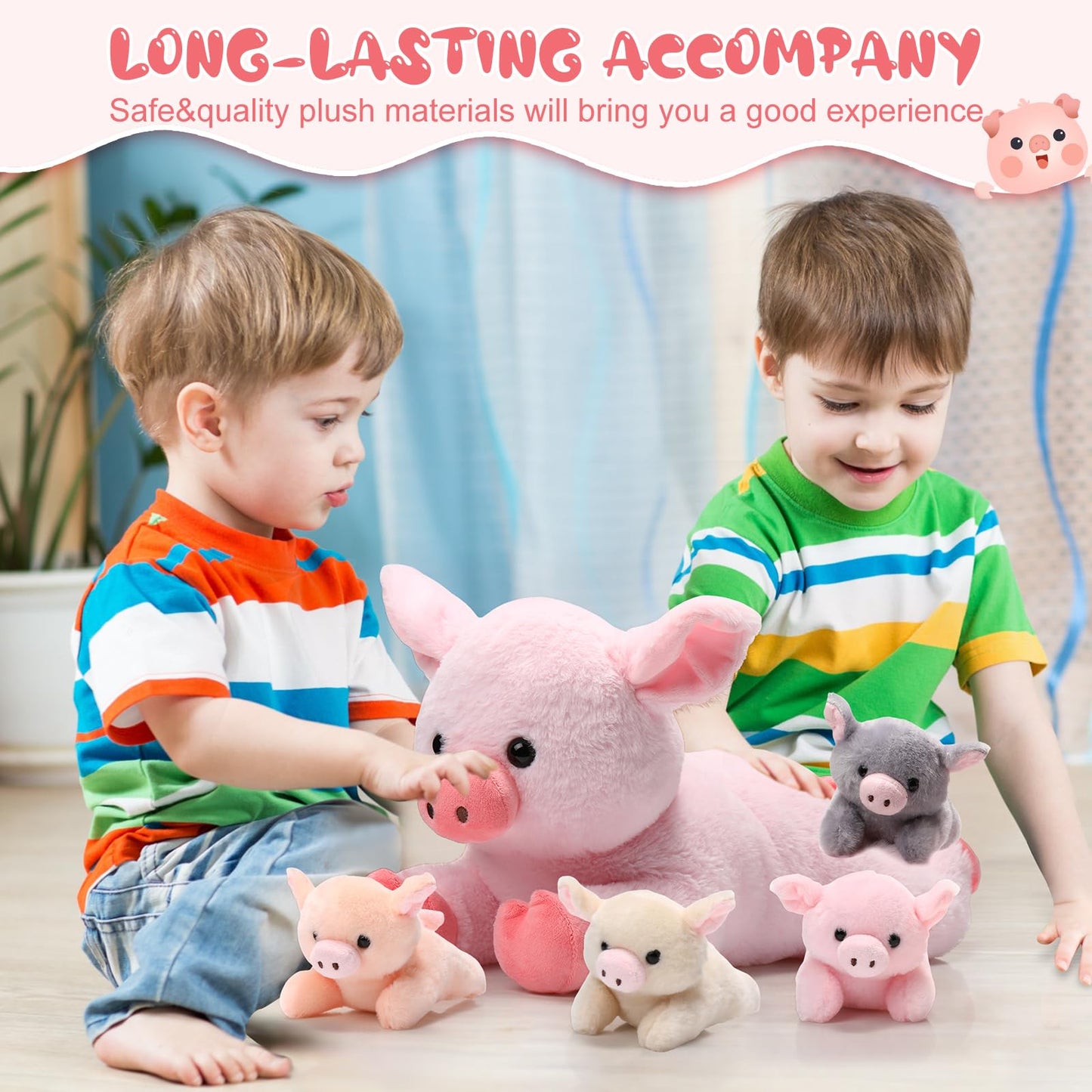 Silipull 5 Pcs Pig Stuffed Animals, 12 Inch Large Plush Mommy Pig With 4 Little Baby In Mother Belly, Gift For Boys And Girls' C