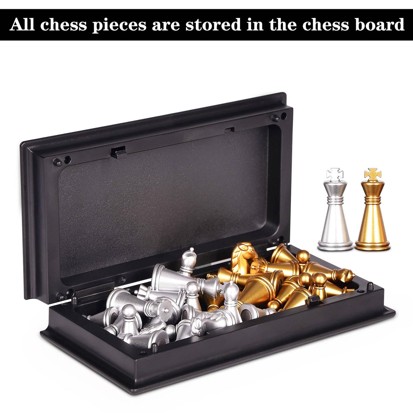 KICTERO 5 Mini Chess Set Travel Board Game with Magnetic Folding Chess Board Portable and Store Chess Pieces Pocket Chess Games for Kids and mature-themed Easy to Carry