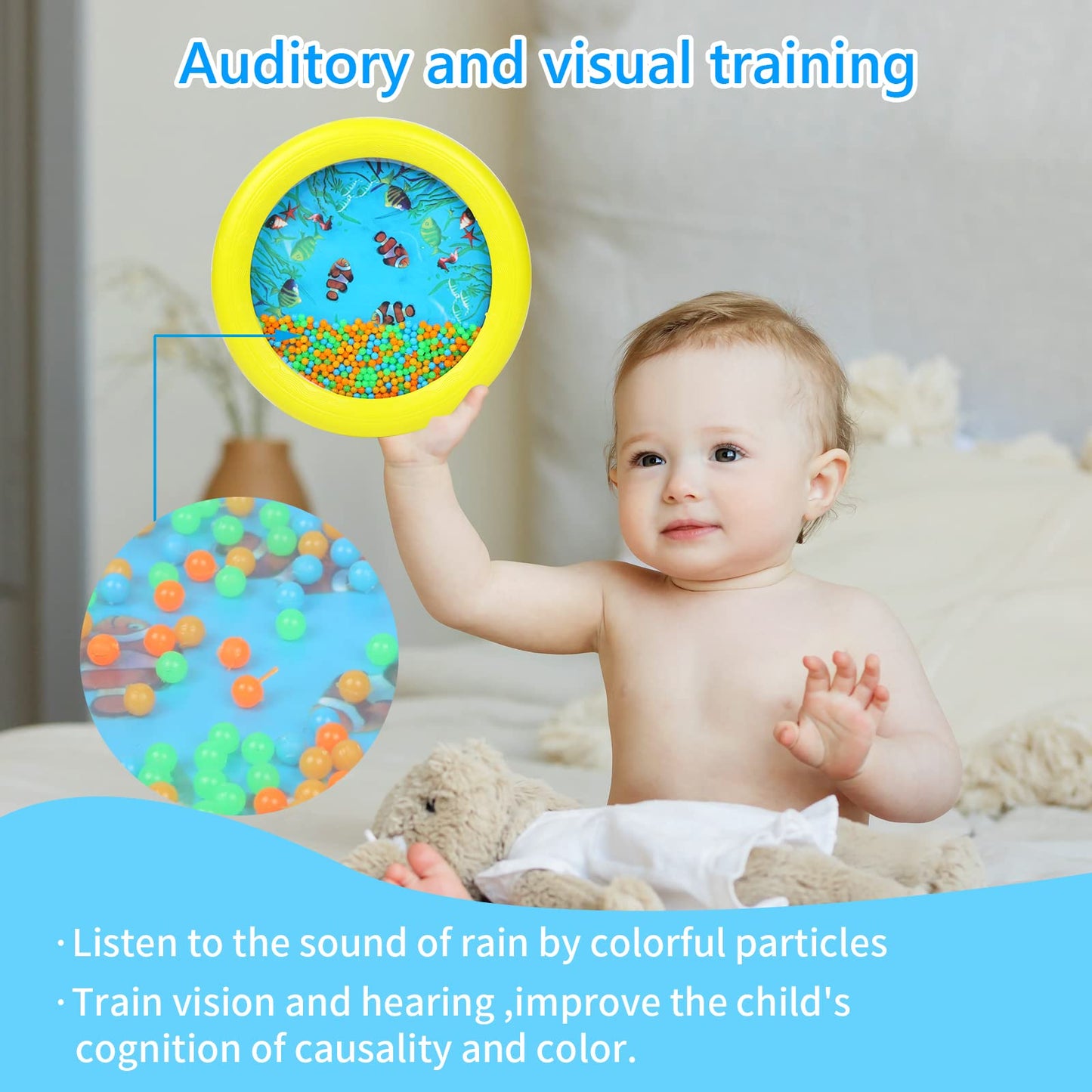 Ocean Drum Wave Bead Drum Gentle Sea Sound Music Gift Musical Educational Sea Sound Drum Tool For Kid Child Baby (Yellow)