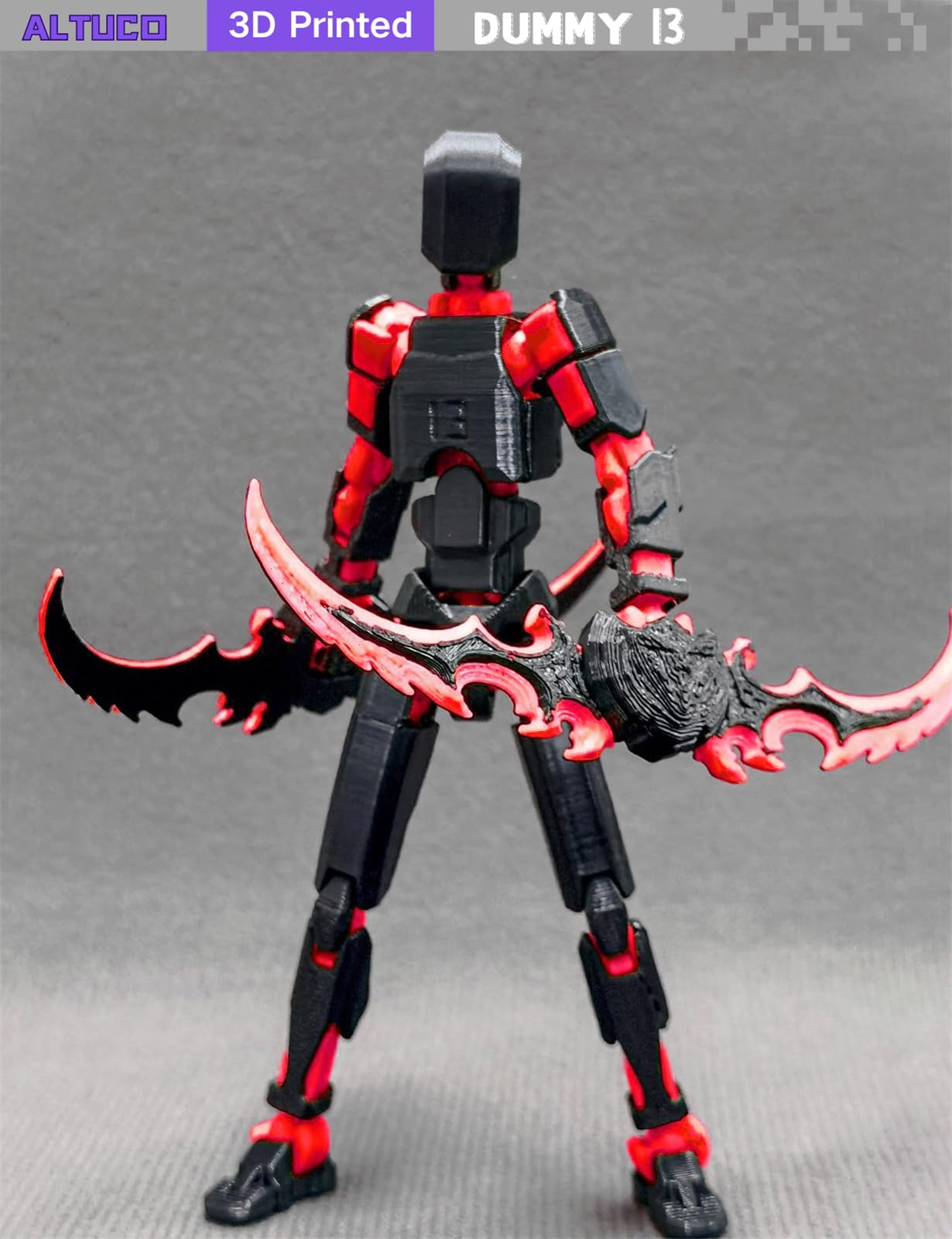 Altuco Assembled T13 Action Figure With Multiple Accessories,Black-Red 3D Printed Multi-Jointed Titan 13 Figure,Dummy 13 Desktop