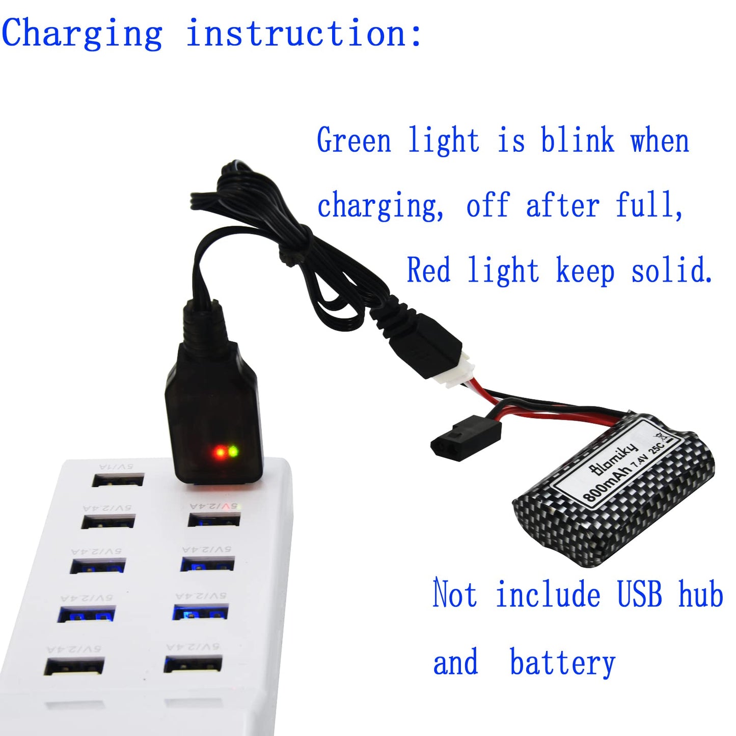 Blomiky 2 Pack 7.4V 1A USB Charger Cable with XH-3P Plug for 7.4V 2S Lipo Battery with XH-3P Connector / 7.4V 1A USB XH-3P 2
