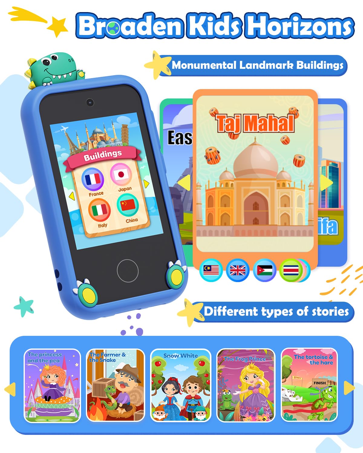 Sueseip Smart Phone for Kids Toys Age 4-6, Christmas Birthday Gifts Dinosaur Toddler Toys for Boys 5-7, Touchscreen Dual Camera