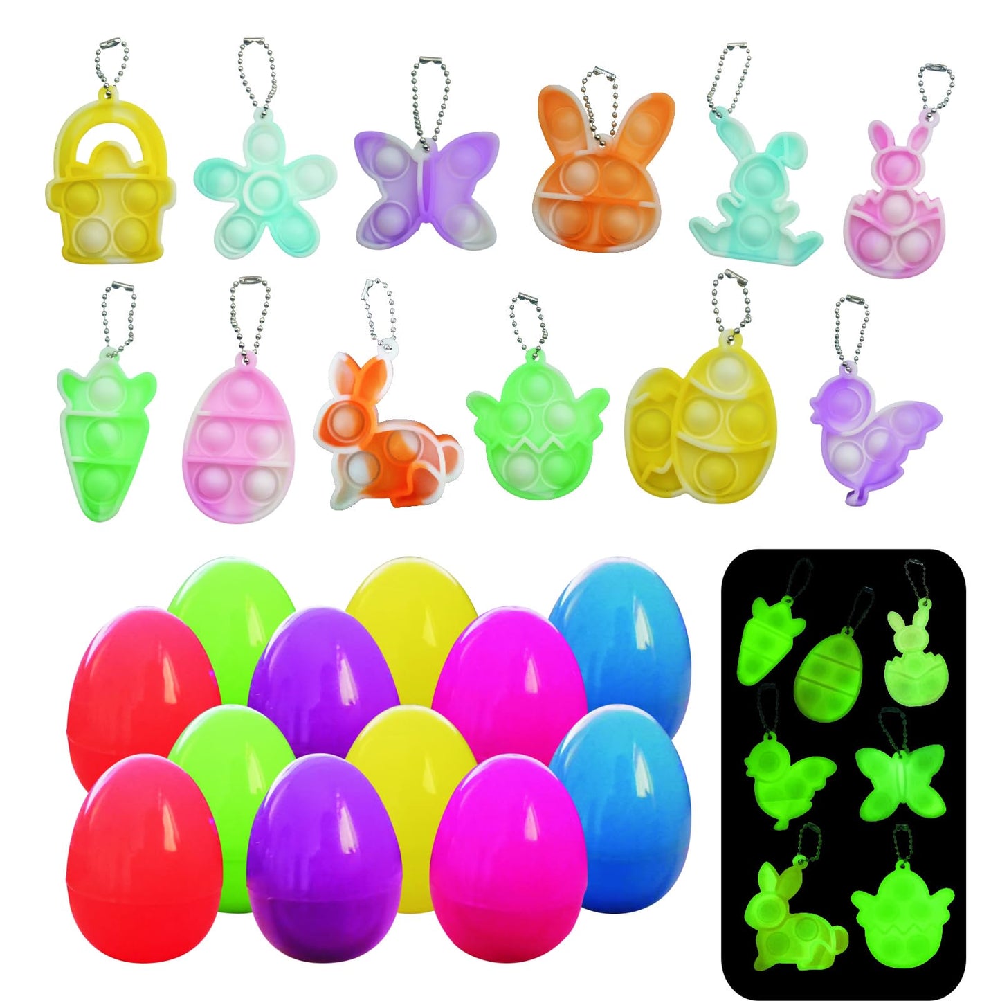 Aubrogo 12 Pack Easter Eggs Filled With Glow In The Dark Mini Pop Fidget Toys Easter Basket Stuffers, Easter Egg Stuffers For To