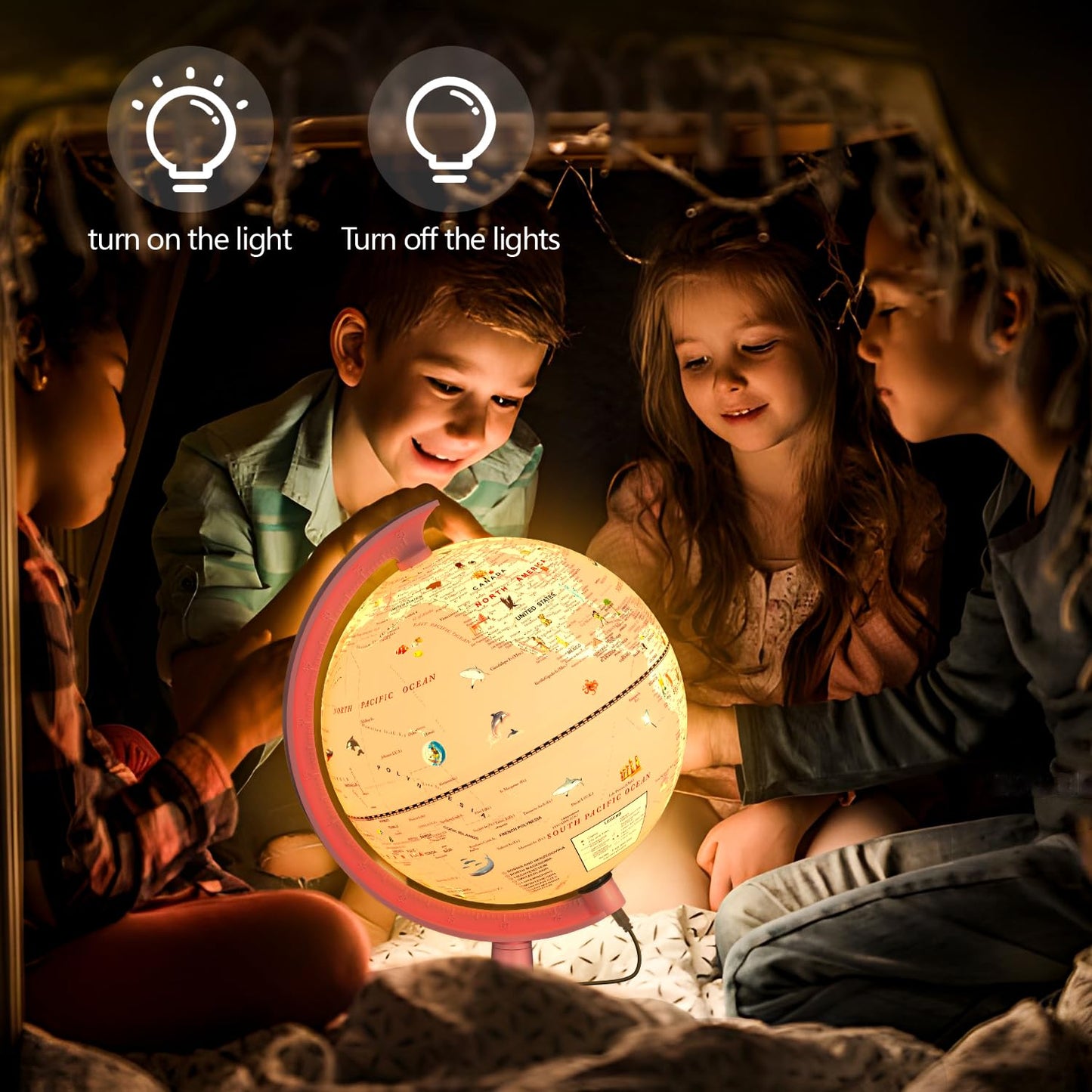 Jowhol Pink Globe For Kids Learning Illuminated Globes Of The World With Stand & Animals Illustrations Earth World Globe Night L