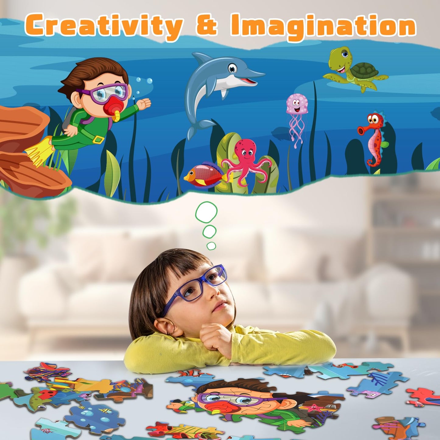 Floor Puzzles For Kids Ages 3-10 - Large 70 Piece Round Toddler Jigsaw Puzzles Toys - Preschool Learning Educational Gift (Ocean