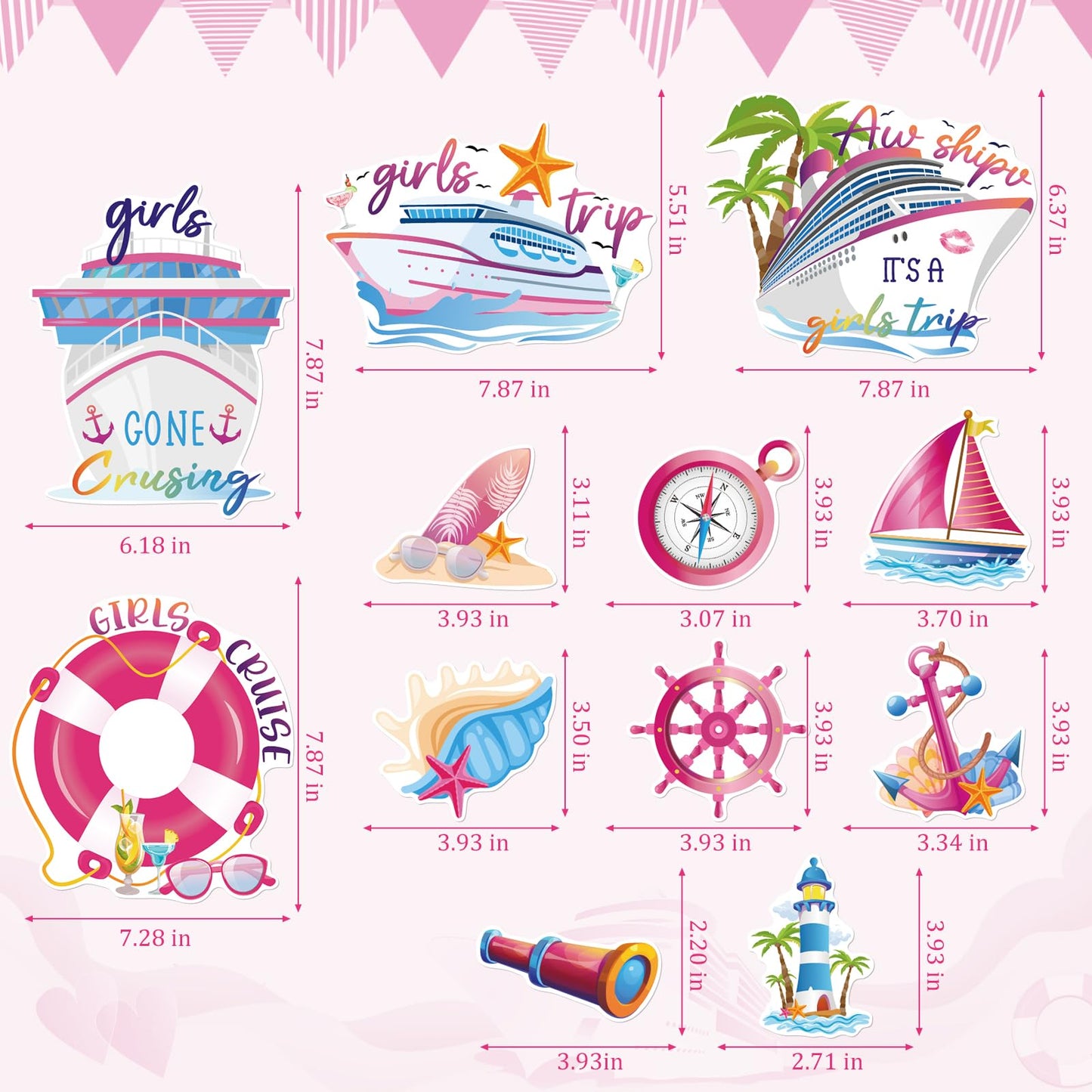 Dazoratix Girls Trip Cruise Decorations - 12 Pcs Ship Cabin Door Magnets Stateroom Accessories Anchor Palm Magnetic Stickers For