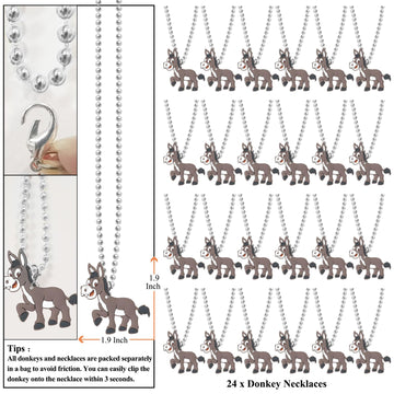 KeeStar 24 Pack Donkey Necklace Party Favors for Farm Animal Baby Shower, Barnyard Themed Party, Birthday, School Carnival Rewar