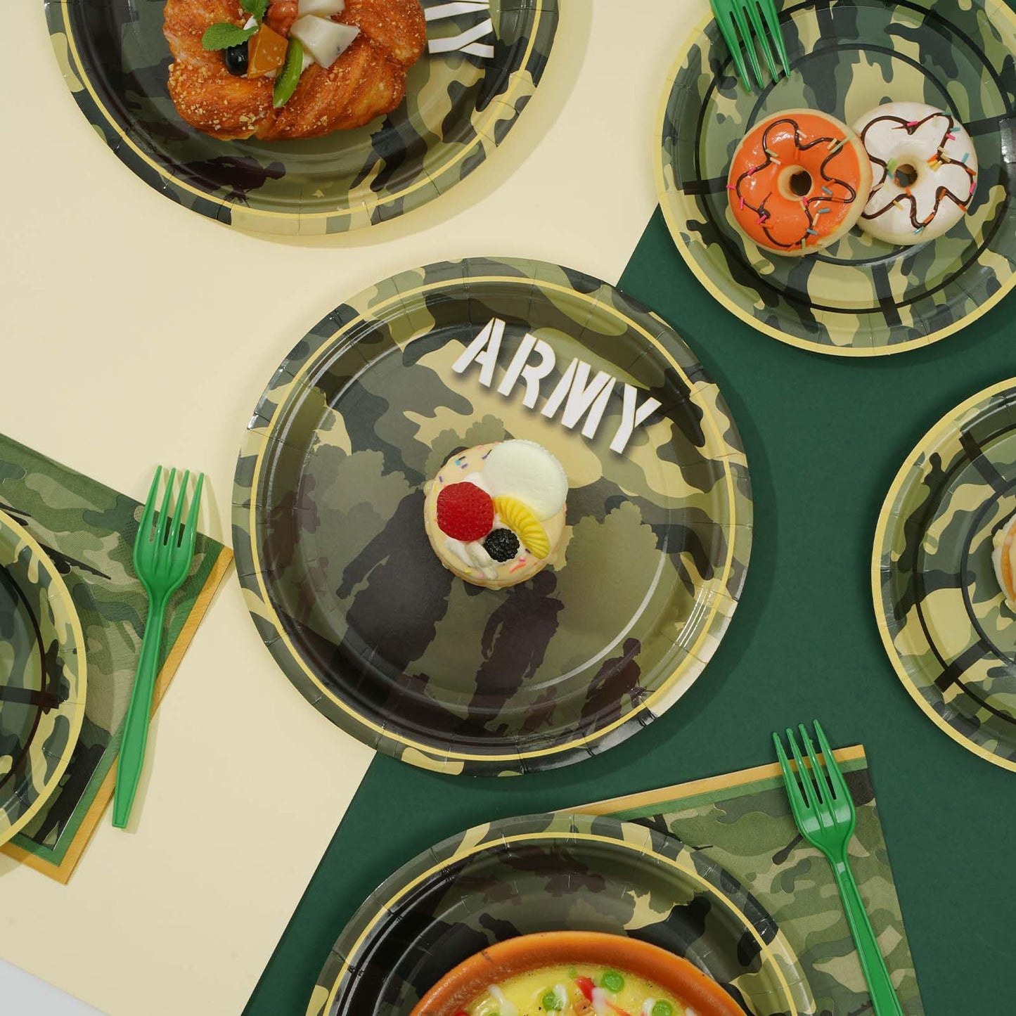 96Pcs Army Birthday Party Supplies Army Party Plates Napkins Forks Army Party Decorations For Camo Birthday Party, Military Sold