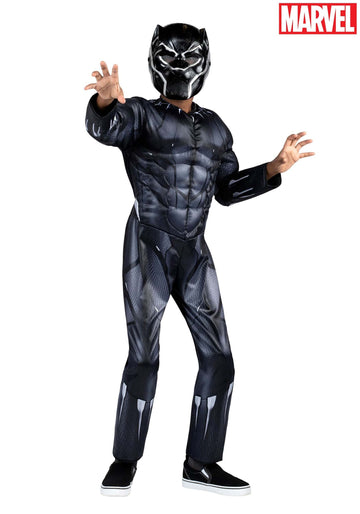 Marvel Black Panther Official Youth Halloween Costume - Premium Quality Padded Jumpsuit With Plastic Mask (L)