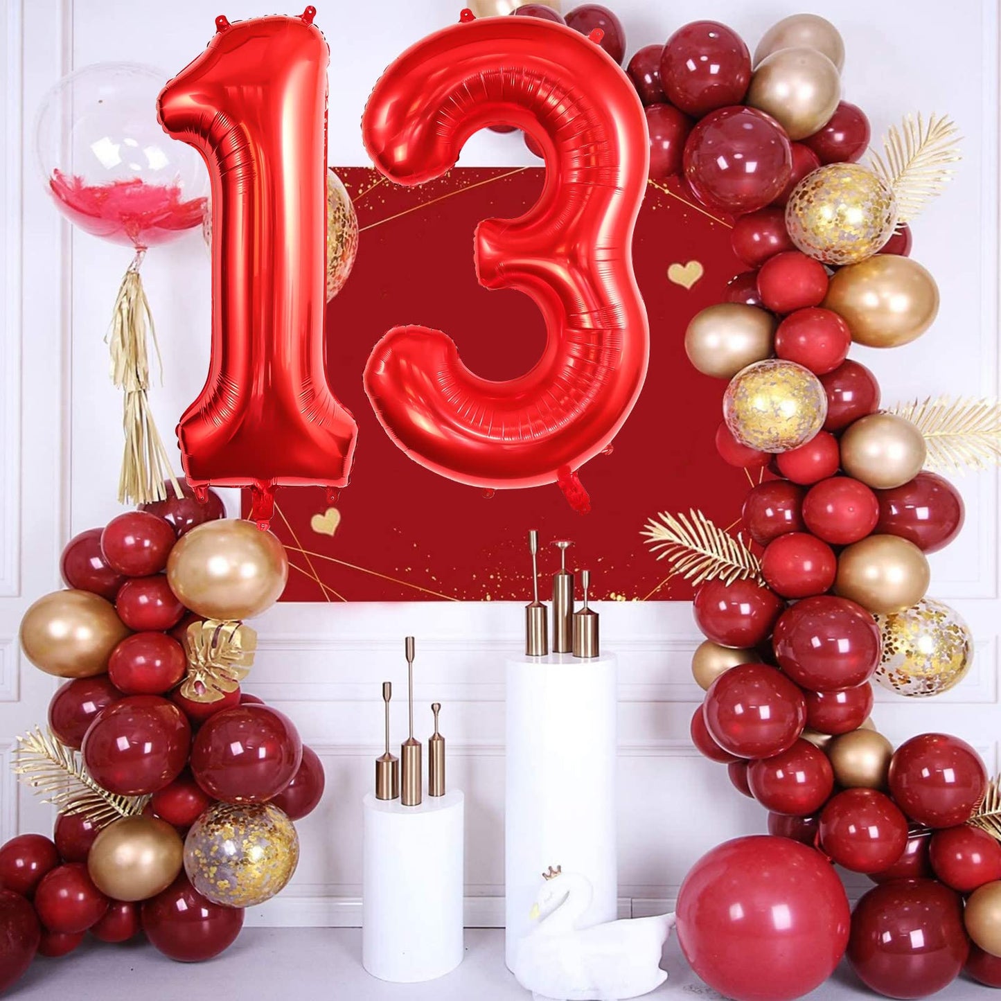 Red 13 Balloon Numbers, Large 13 Or 31 Foil Balloons, Big Number Balloons 40 Inch For 13Th / 31St Birthday Party And Anniversary