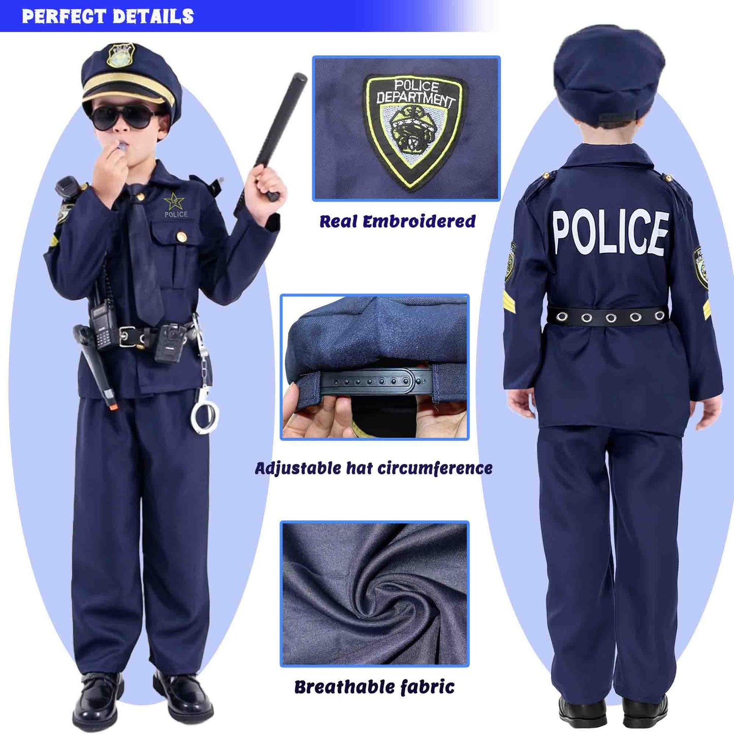 Police Officer Costume For Kids - Police Uniform With Accessories, Police Costume For Boys Girls, Cop Outfit Police Costume Dres