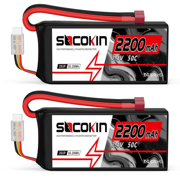 Socokin 2S Lipo Battery 7.4V 50C 2200mAh Batteries with T-Plug Connector Plug Shorty Soft Case Battery for FPV Drone Quadcopter