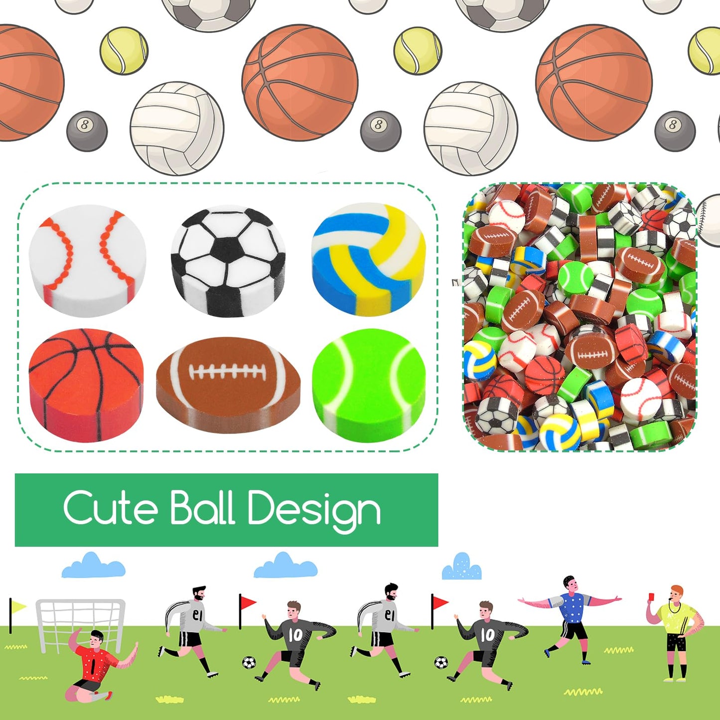 300 Pieces Sports Erasers Football Erasers Mini Erasers Assortment Kids Fun Erasers Tiny Erasers Novelty Pencil Erasers Bulk Min