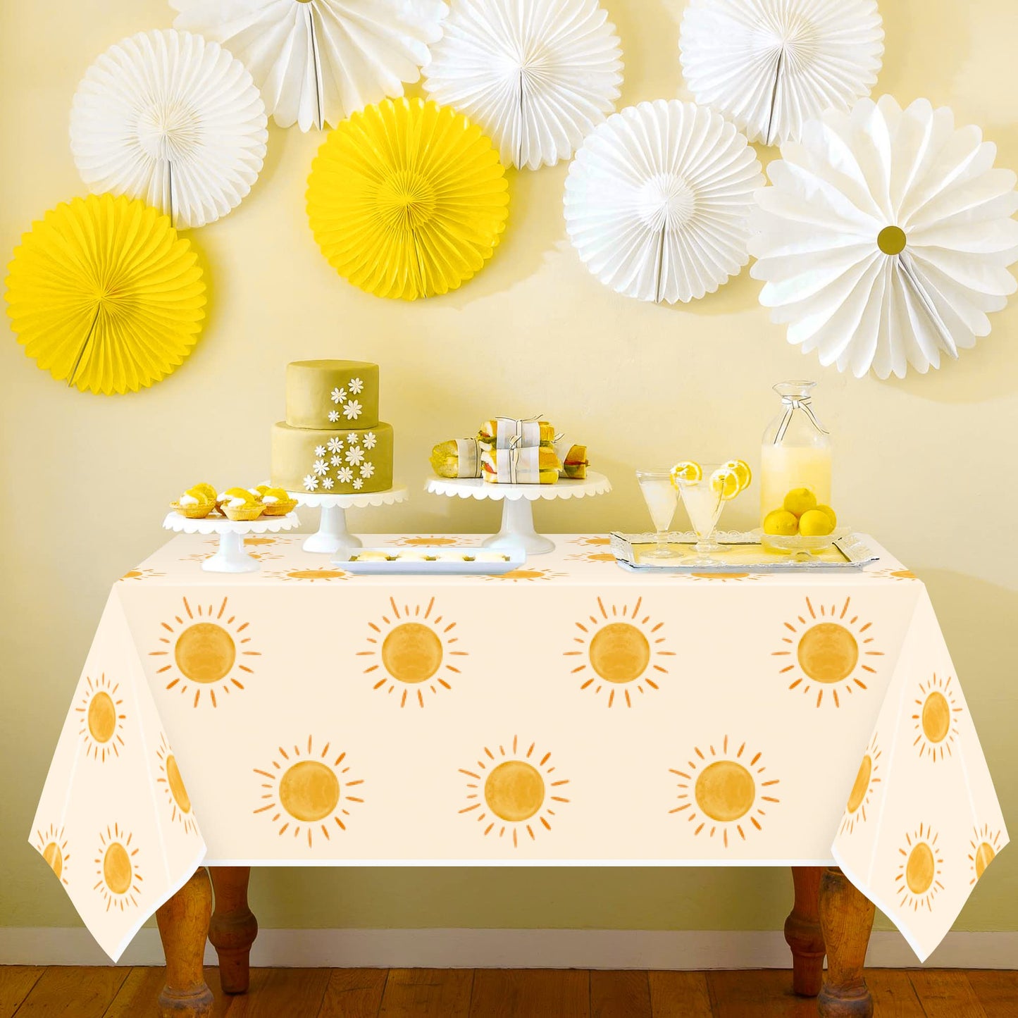 G1Ngtar 3Pcs Boho Sun Birthday Party Tablecloths Boho Hippie Sunshine Disposable Plastic Waterproof Rectangular Table Covers Fir