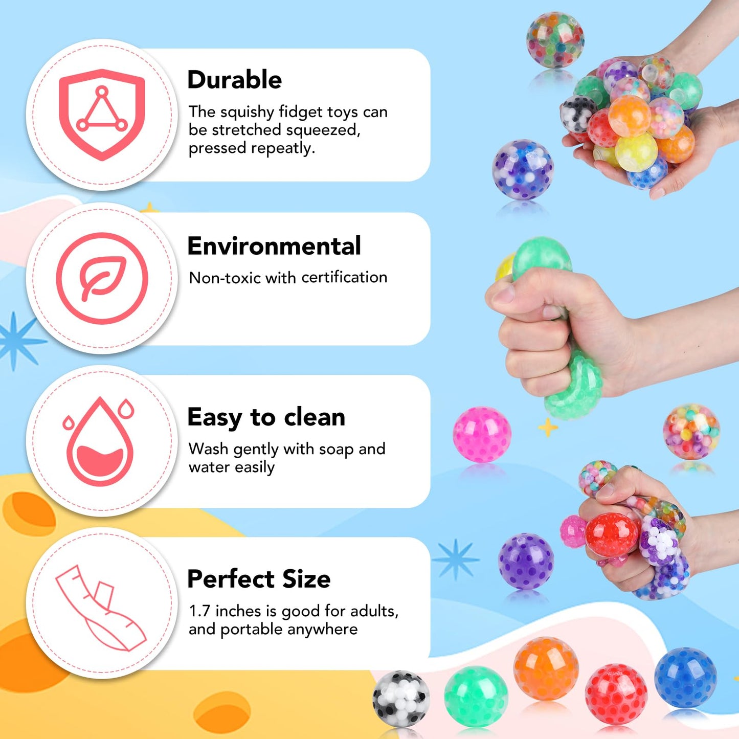24Pack Stress Balls, Squishy Toys, Squishy Squeeze Balls Bulk Fidget Toys For Adults Squishy Balls, Stress Relief Toys, Party Fa