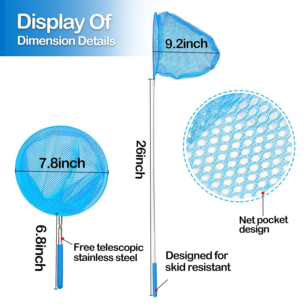 Skrtuan Kids Telescopic Butterfly Fishing Nets Great For Catching Insect Net Perfect Outdoor Tools For Catching Bugs Fish Insect Ladybird, Extendable 34 Inches And Anti Slip Grip (3 Pack)