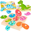 Auntyfey Dinosaur Wooden Toddler Puzzle 1-3 With Dinosaur Eggs Peg Puzzles, Montessori Toys For 1 2 Year Old Boy Girl, Kid Woode