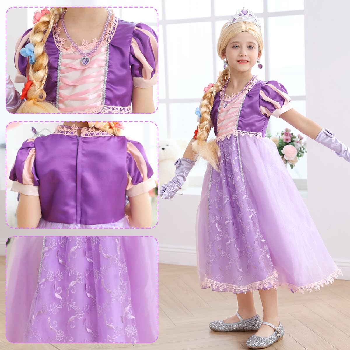 Luzlen Purple Princess Costume For Girls Toddler Rapunzel Dress With Wig Halloween Birthday Party Outfit For Kids, 3-4 Years(Label 110)