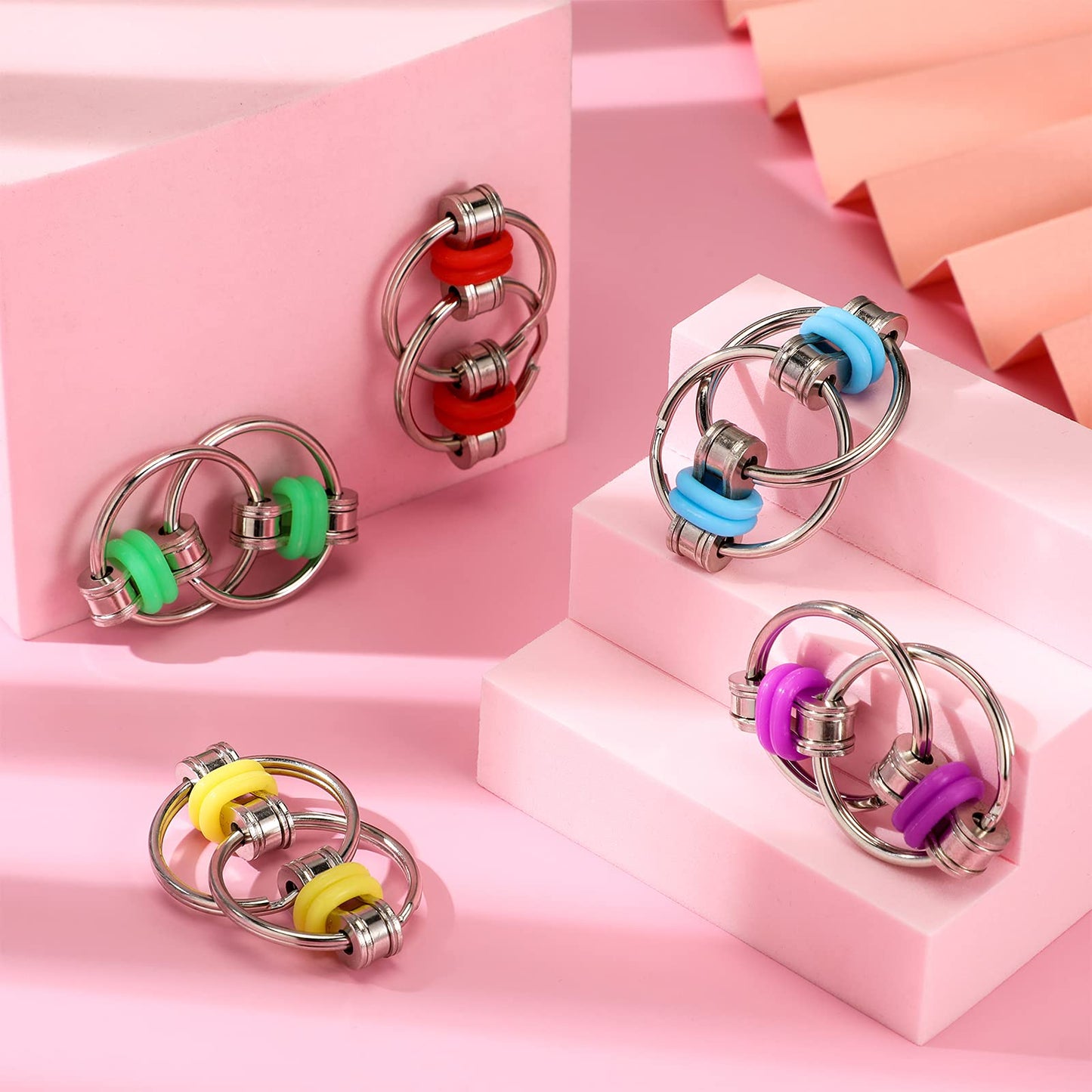 Skylety 10 Pcs Fidget Toy Bulk Bike Chain Key Ring Fidget Flippy Chain Toys For Adhd Stress Relief Finger Toys Flippy Key For Adults And Teens