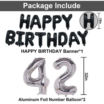 Naninuneno 42Nd Black Silver Birthday Party Decorations For Men Women, Happy 42 Birthday Party Supplies With Black Happy Birthda
