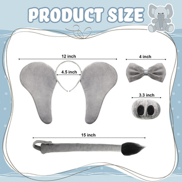 Haysandy Kids Elephant Tutu Skirt Accessories Elephant Headband Ears Nose Tail Bow Tie and Tutu Skirt for Carnival Cosplay(15.7 Inch Delicate)